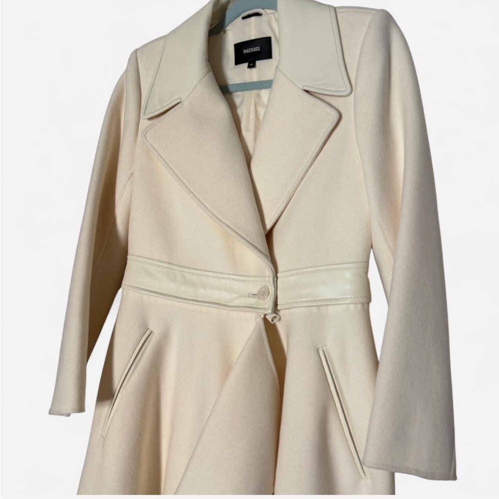 Mackage rose 2-in-1 double-face wool/leather jacket & long coat in cream - Picture 5 of 9
